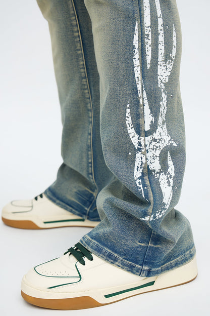 Stacked Skinny Flare Rockstar Life Jewel Jean - Light Wash