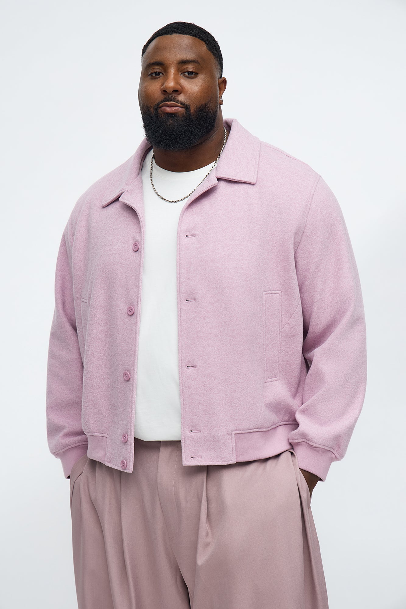 Elevated On The Run Faux Wool Bomber Jacket - Mauve
