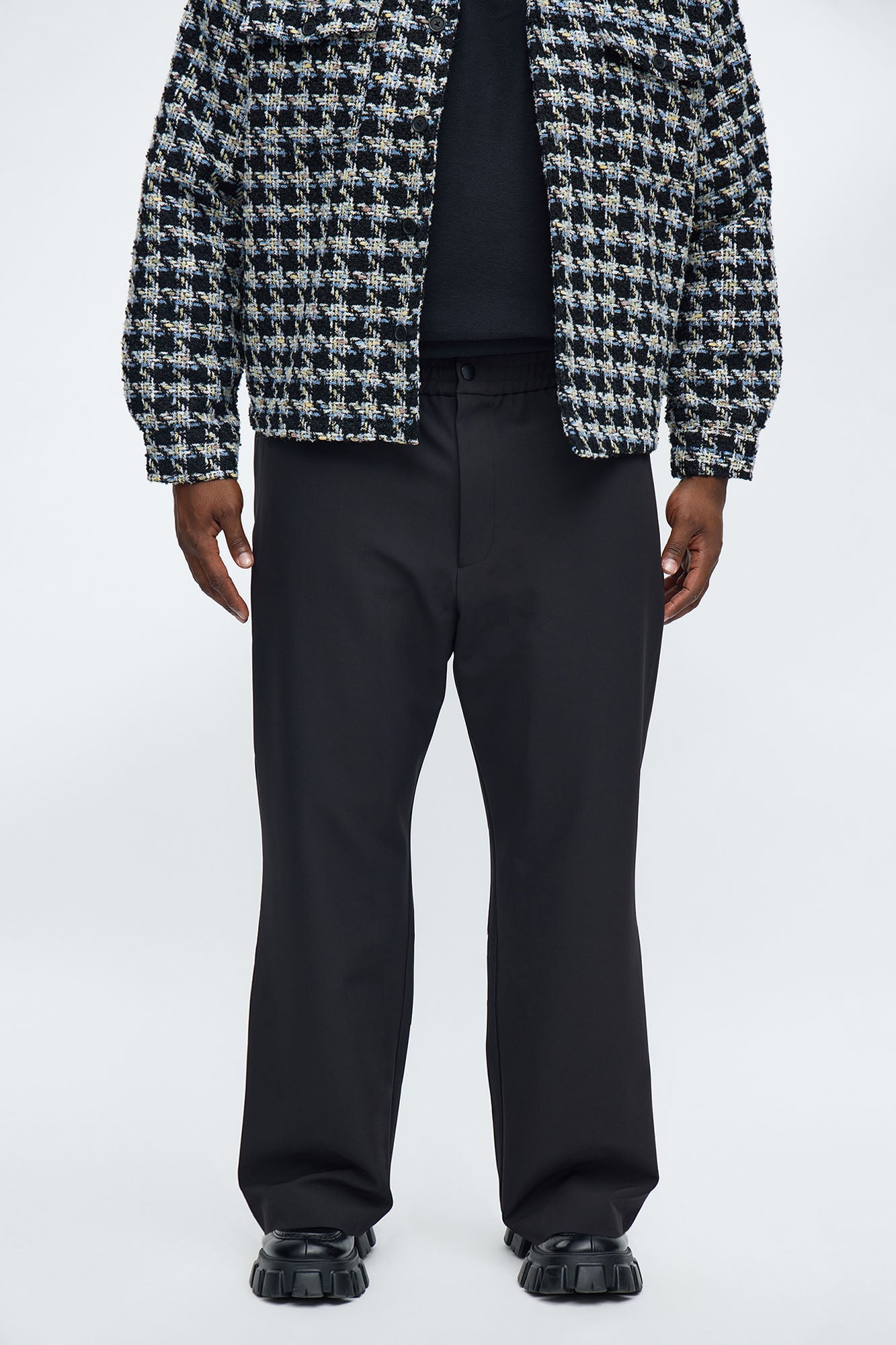 Straight Riven Elastic Waist Tech Pant - Black