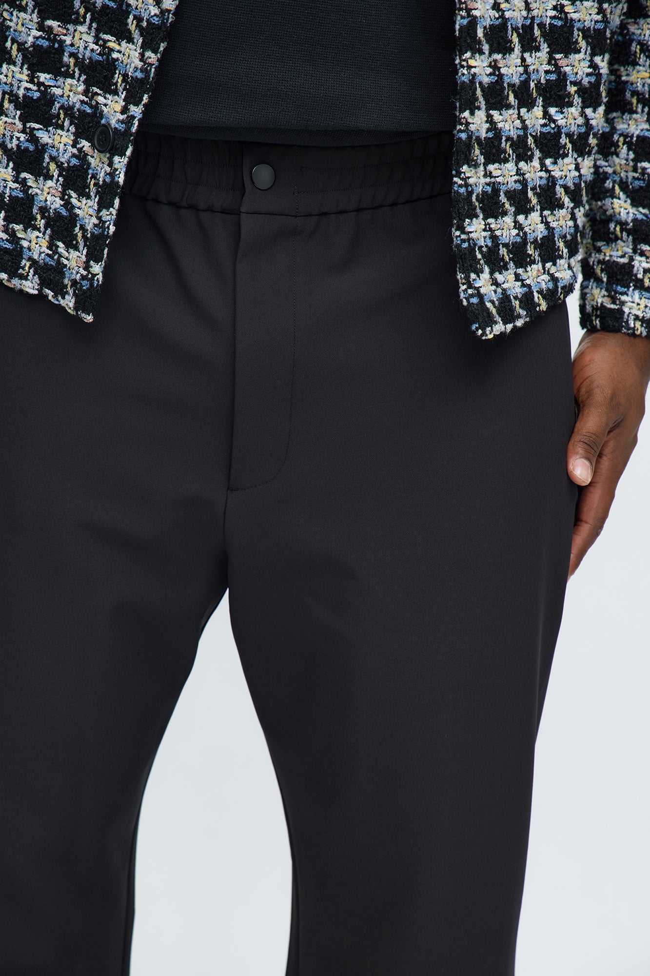 Straight Riven Elastic Waist Tech Pant - Black