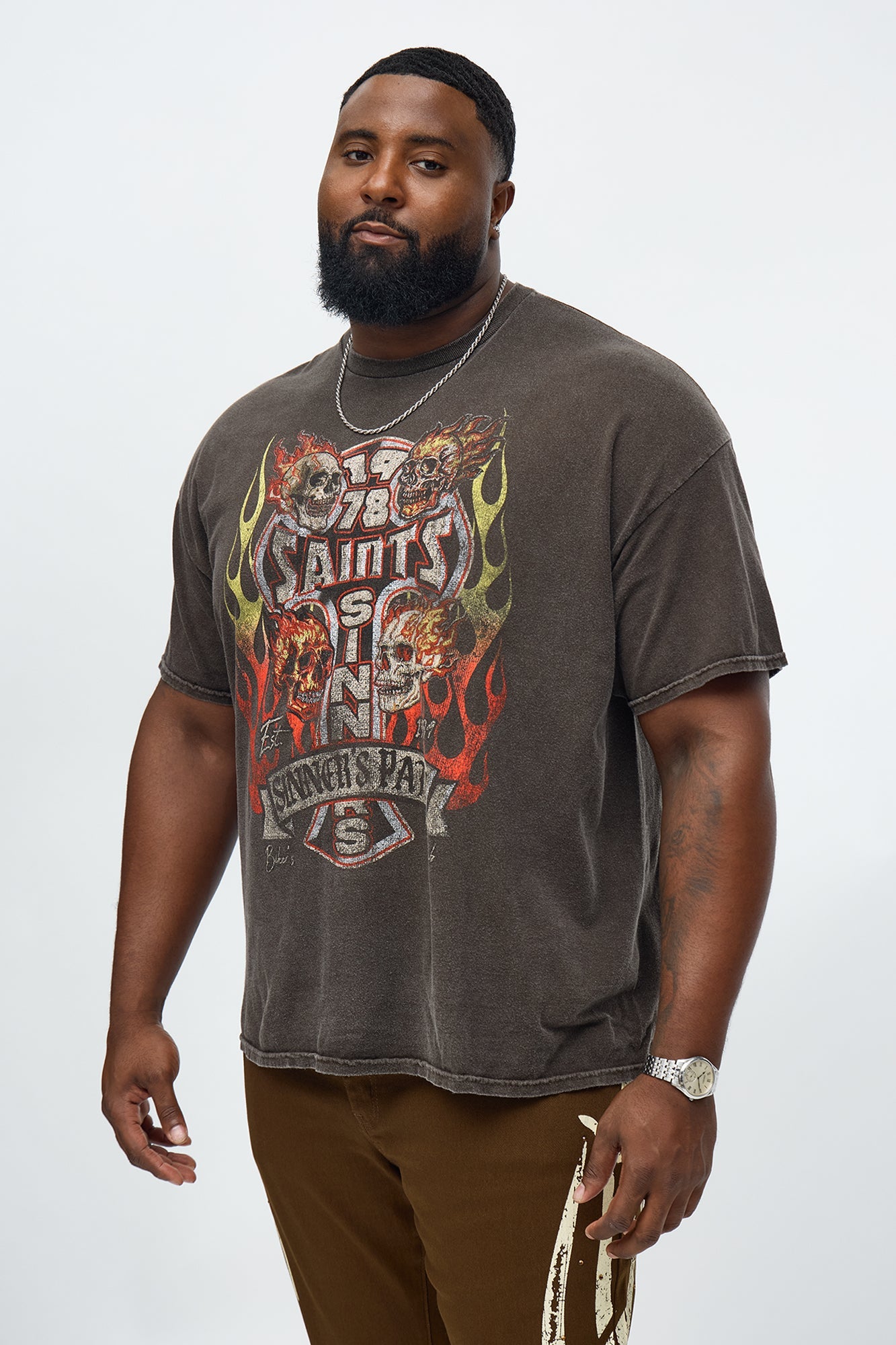 Saints Path Moto Club Oversized Short Sleeve Tee - Chocolate