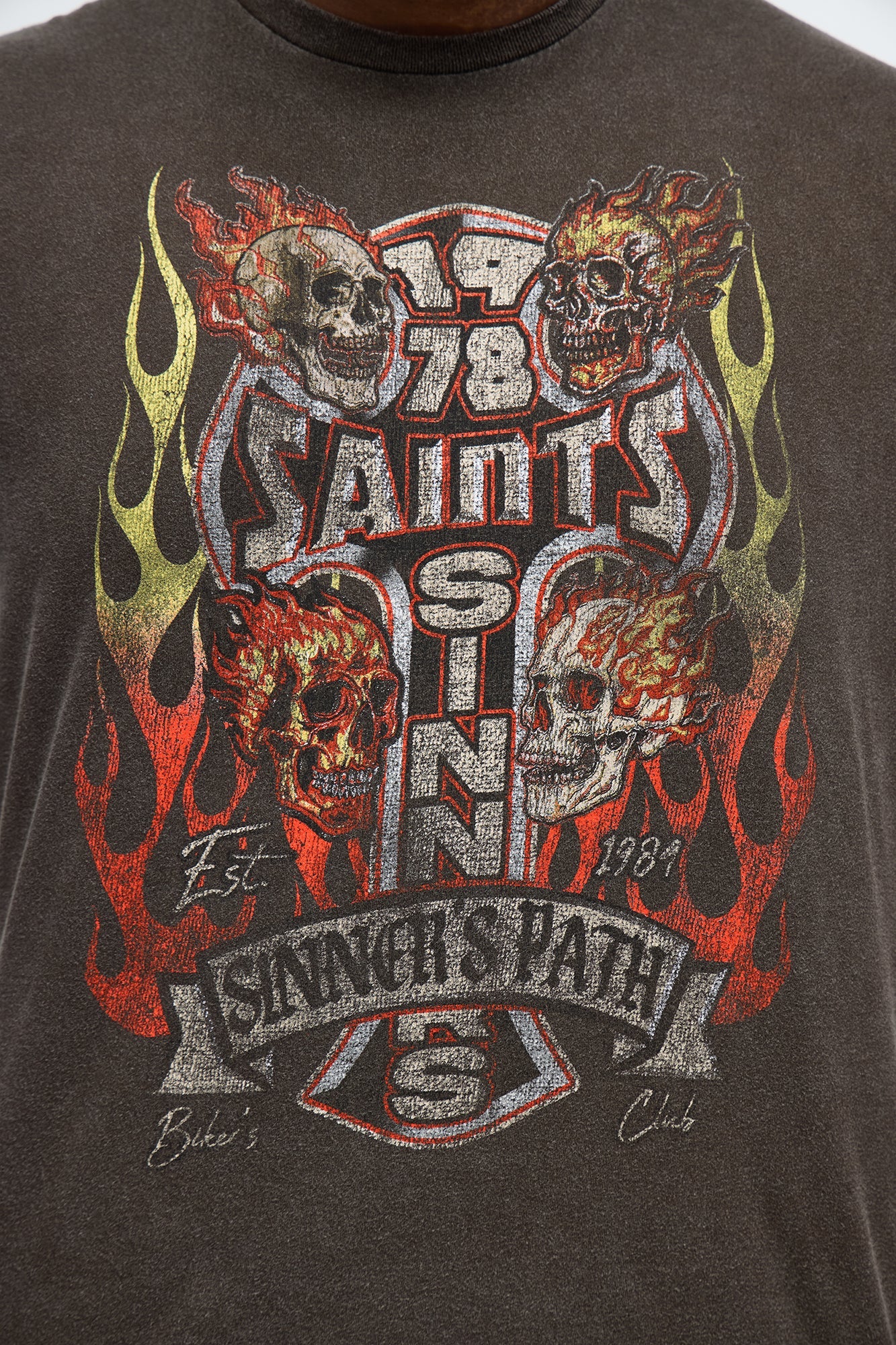 Saints Path Moto Club Oversized Short Sleeve Tee - Chocolate