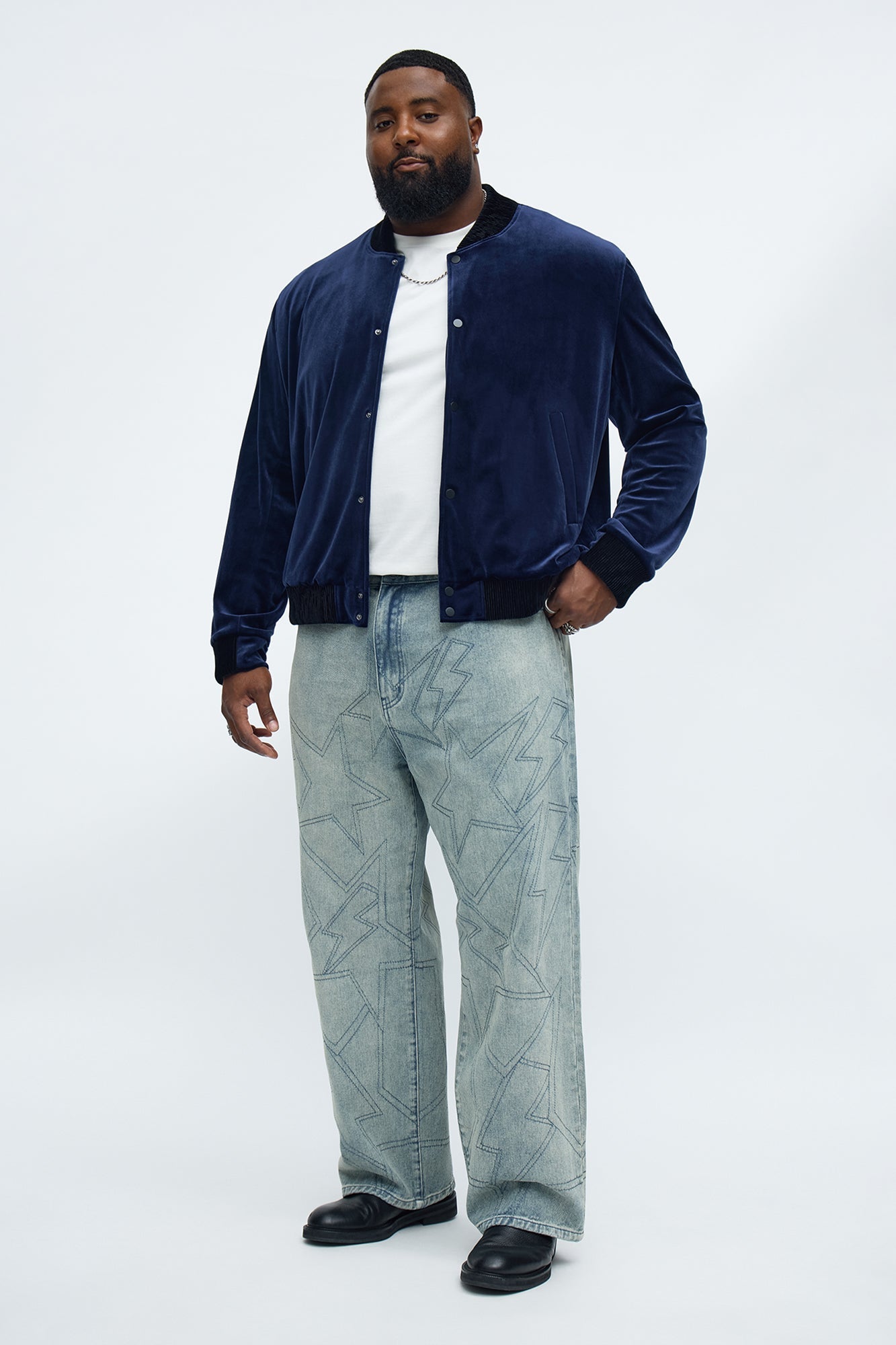 Elevated Velvet Bomber Jacket - Navy