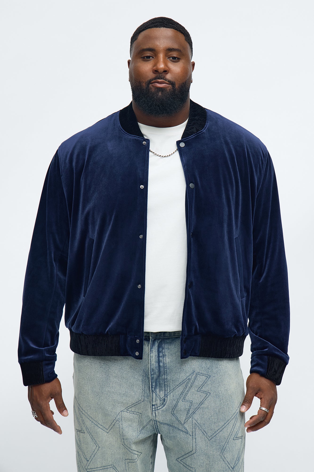 Elevated Velvet Bomber Jacket - Navy