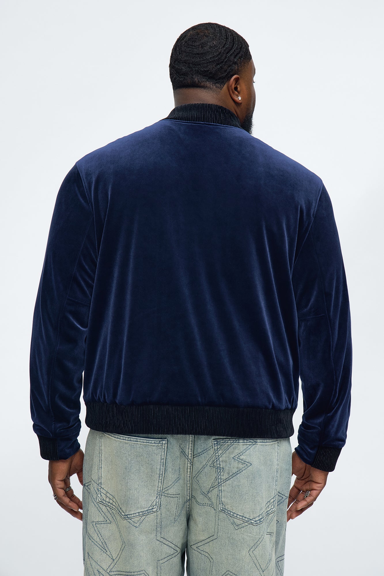Elevated Velvet Bomber Jacket - Navy