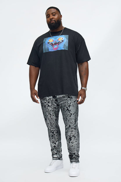 Stacked Skinny Chrome Dripped Jean - Black/combo