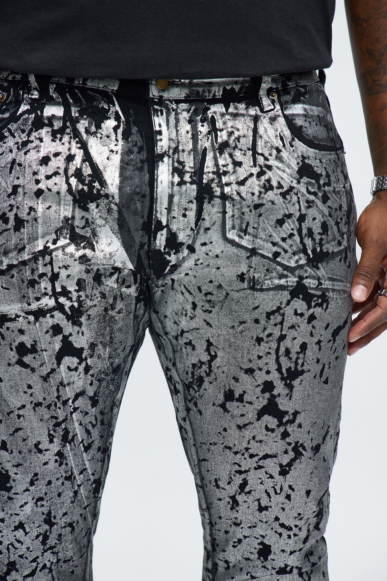 Stacked Skinny Chrome Dripped Jean - Black/combo