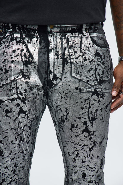 Stacked Skinny Chrome Dripped Jean - Black/combo