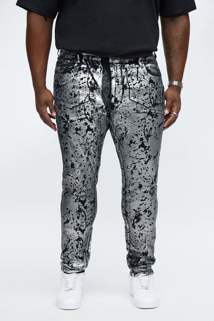 Stacked Skinny Chrome Dripped Jean - Black/combo