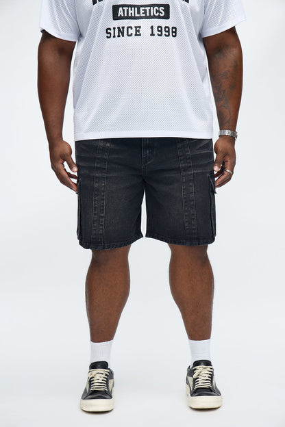 Relaxed Catch Me Camping Paneled Denim Cargo Short - Black Wash