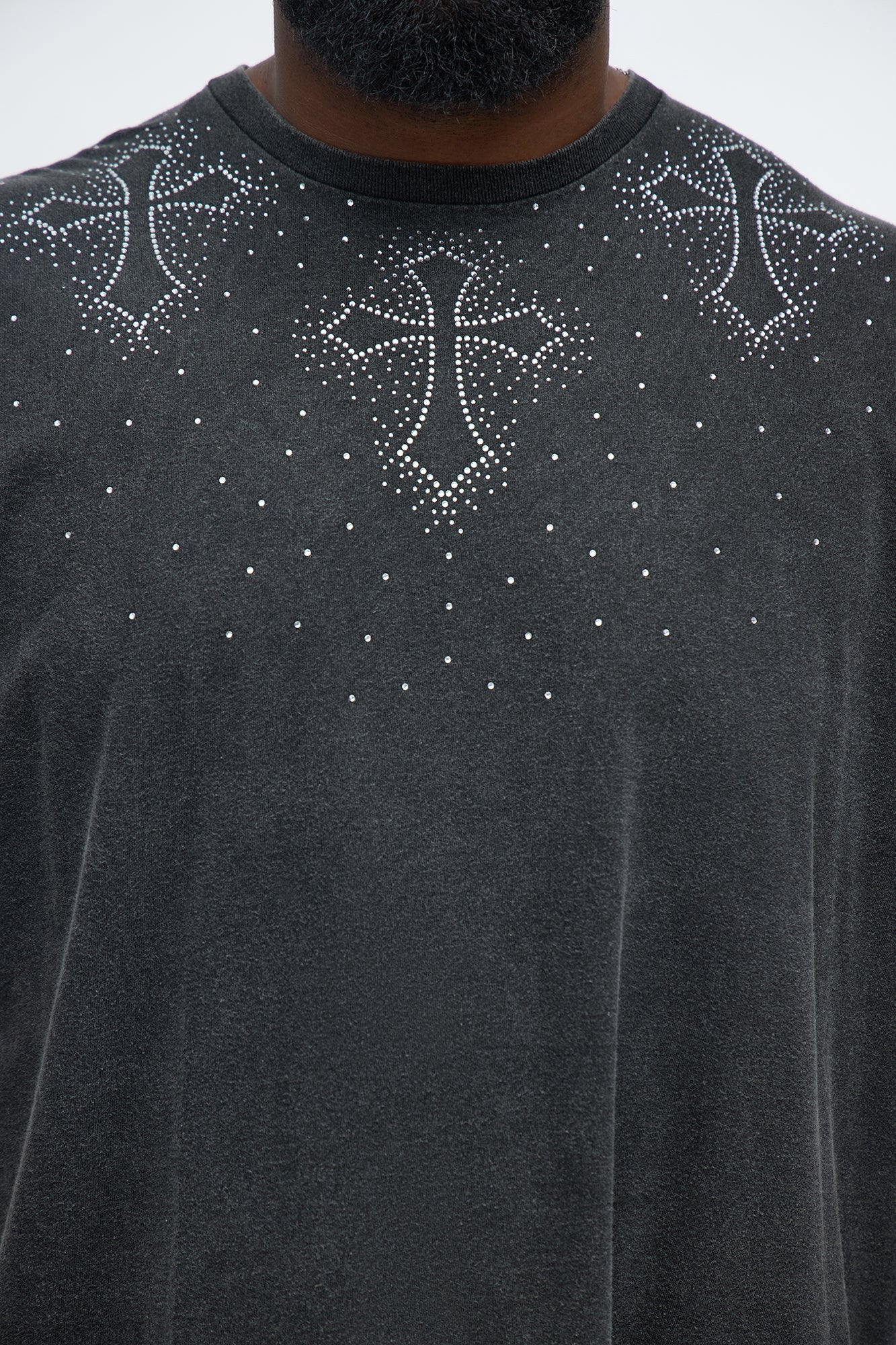 Cross Rhinestones Oversized Short Sleeve Tee - Black