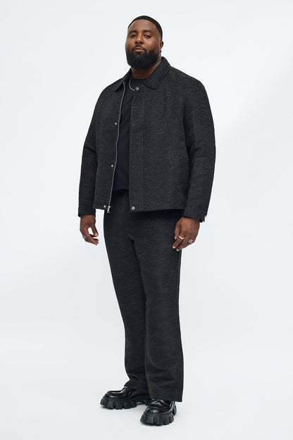 Cropped Michael Textured Hidden Snap Work Jacket - Black