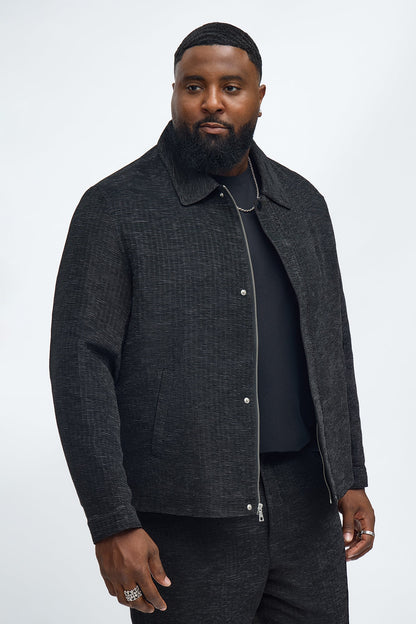 Cropped Michael Textured Hidden Snap Work Jacket - Black