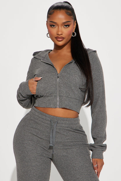 Thinking Of You Thermal Pant Set - Heather Grey