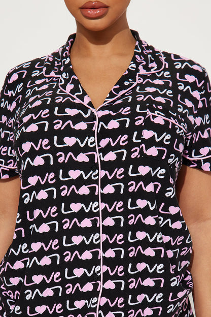 I Wanna Love You PJ Short Set - Black/Pink