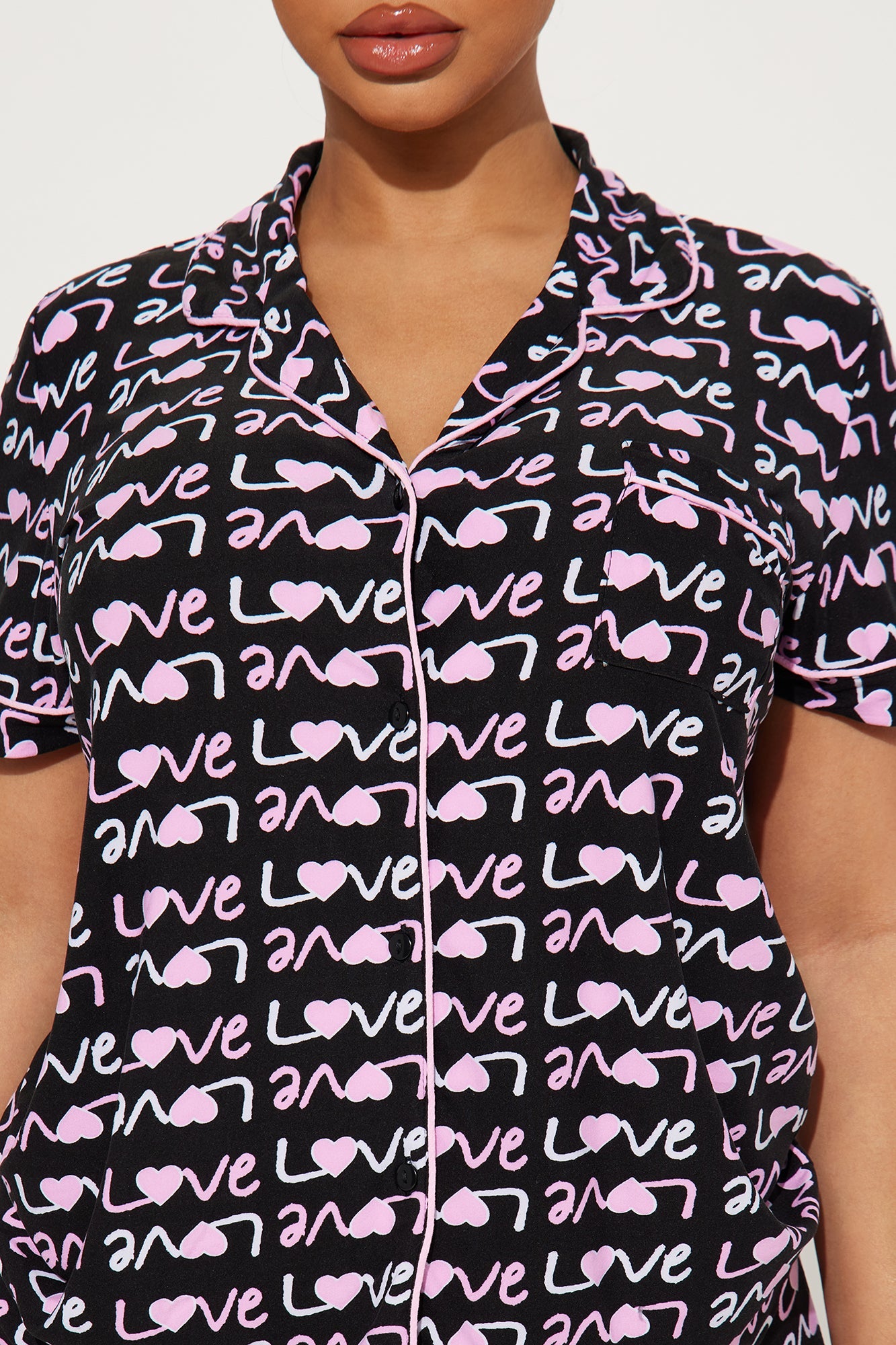 I Wanna Love You PJ Short Set - Black/Pink