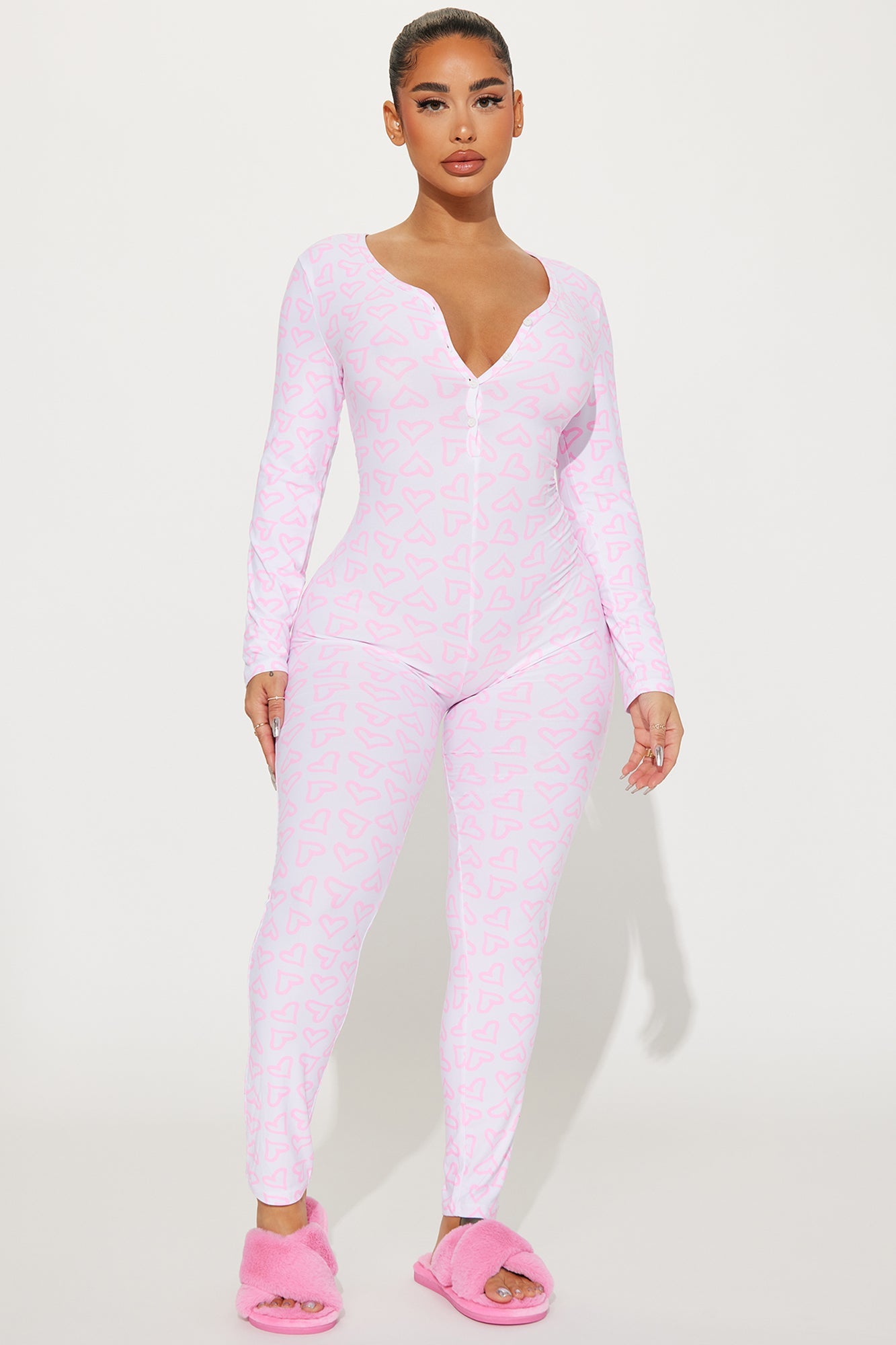 All My Heart PJ Jumpsuit Onesie - White/Pink