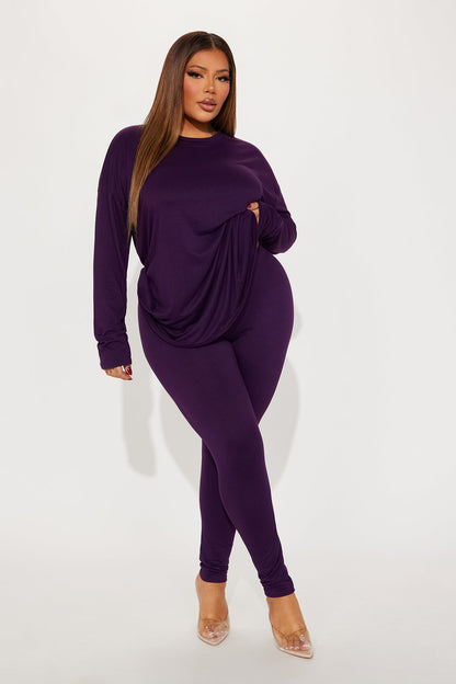 Weekend Vibes Long Sleeve Set - Eggplant