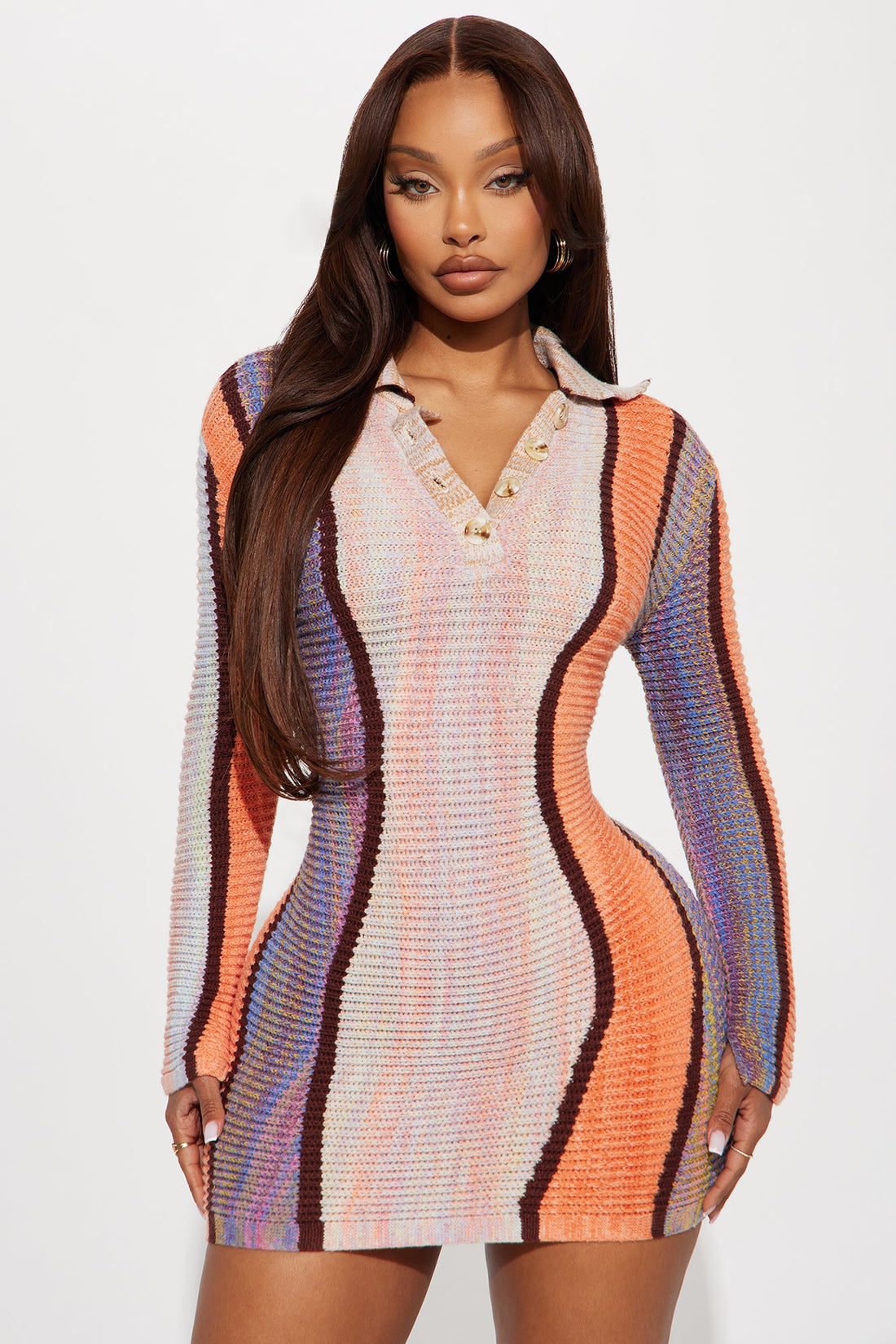 Calliope Collared Sweater Mini Dress - Multi Color