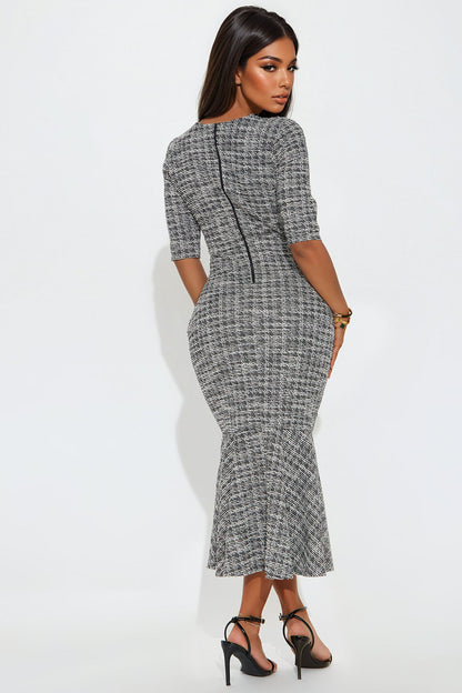 Cara Stretch Tweed Midi Dress - Black