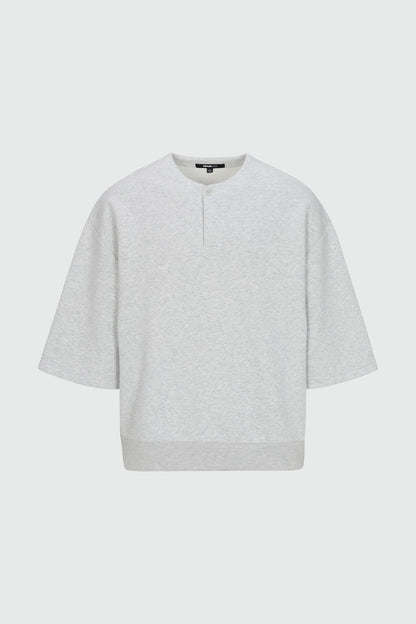 410 Relaxed Short Sleeve Henley Sweatshirt - Heather Grey