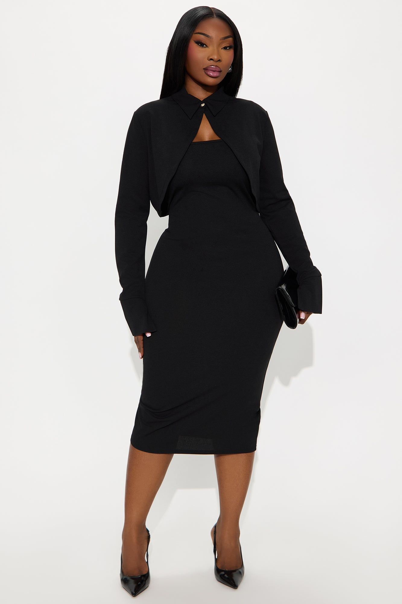 Amara Sleeveless Crepe Knit Midi Dress Set - Black