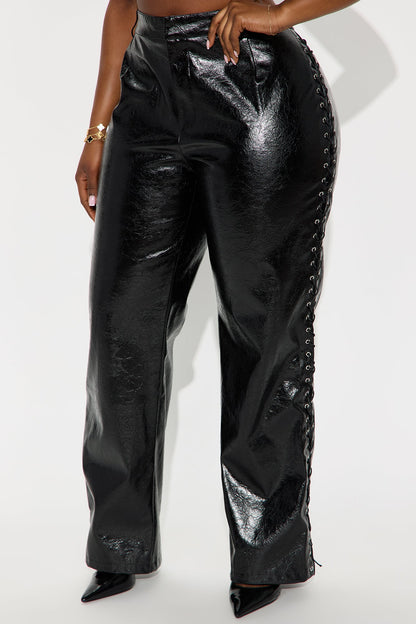 Claim To Fame Faux Leather Lace Up Pant 33″ - Black