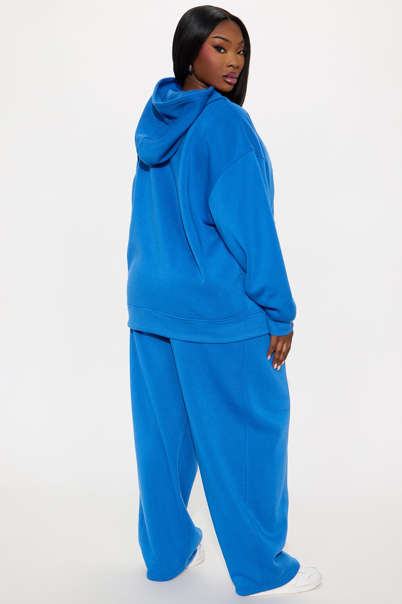 New York Fleece Hoodie Barrel Leg Pant Set - Blue