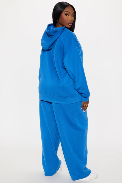 New York Fleece Hoodie Barrel Leg Pant Set - Blue