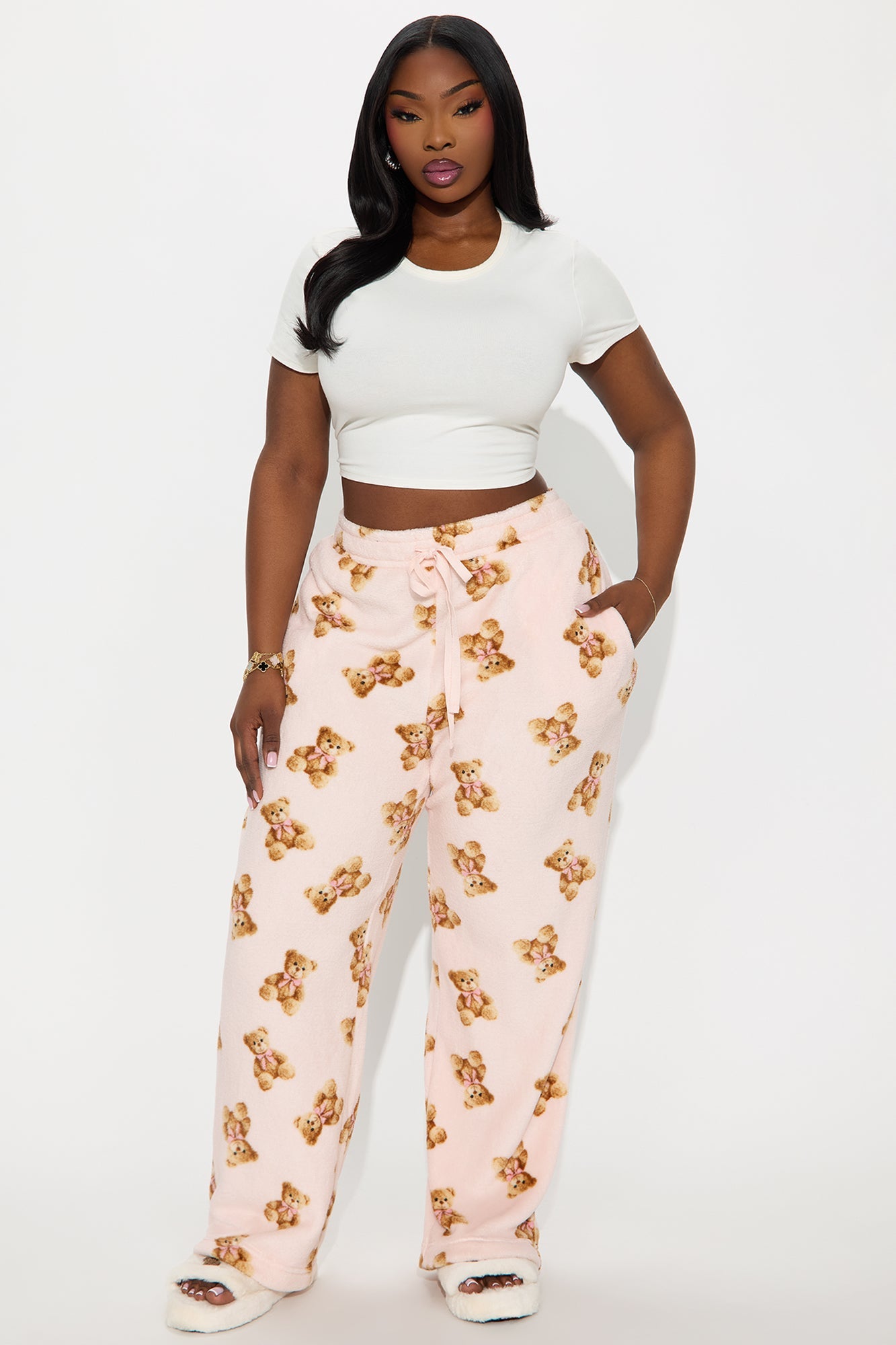 Bear Hugs Plush PJ Pants - Blush
