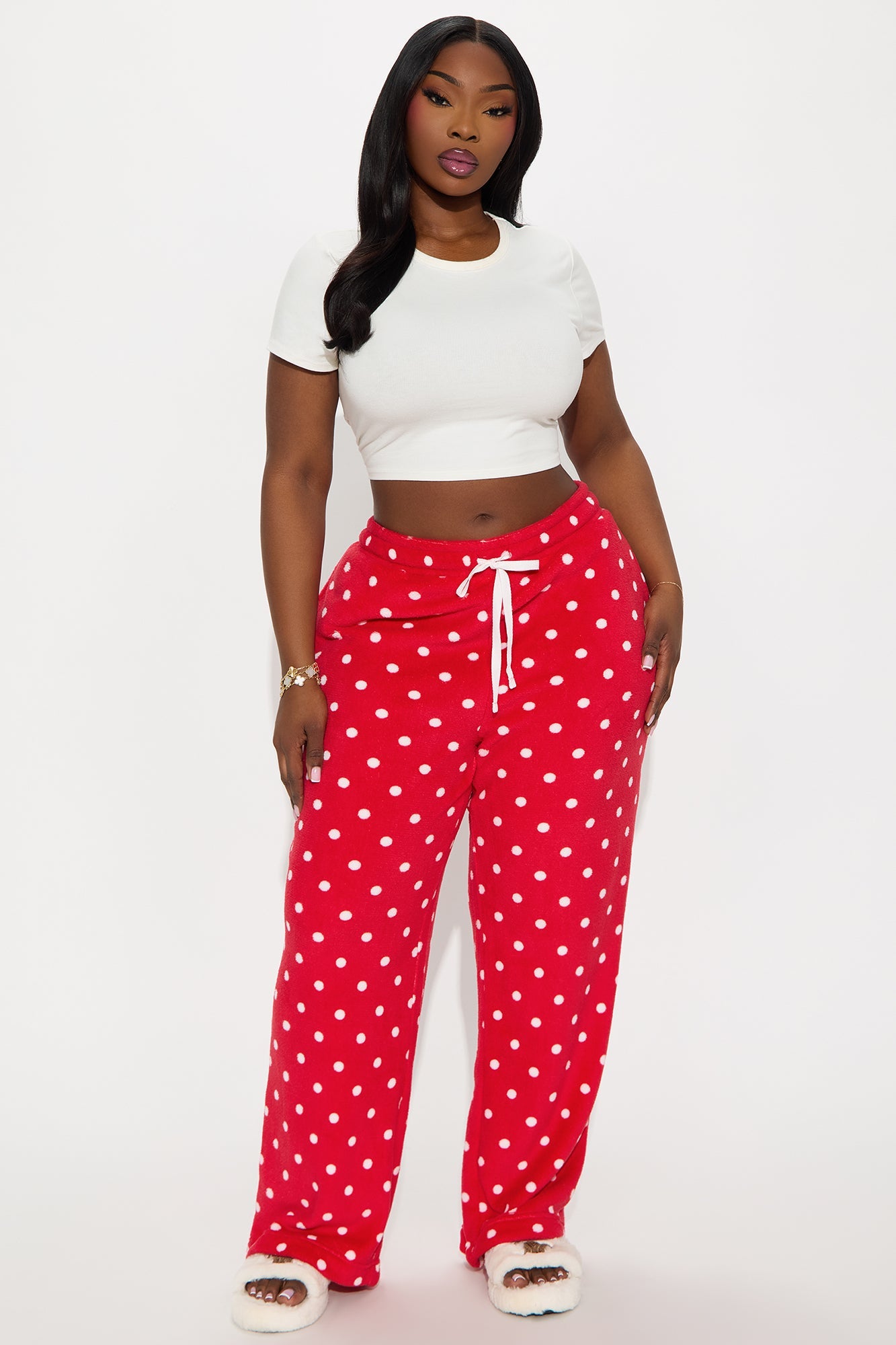 In My Dreams Plush PJ Pants - Red/White