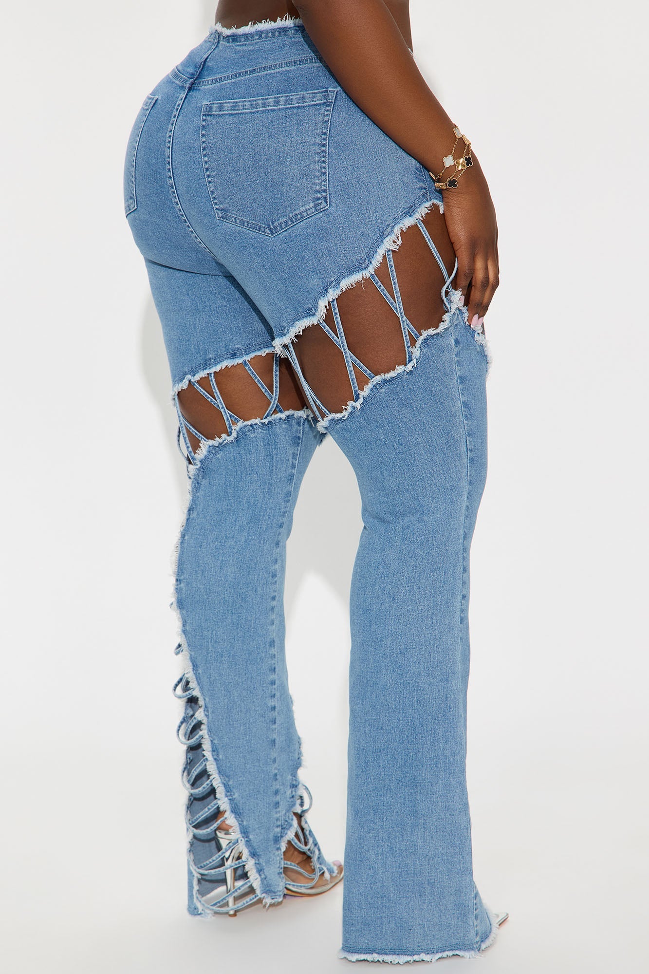 Problem Solved Stretch Lace Up Bootcut Jeans - Medium Wash