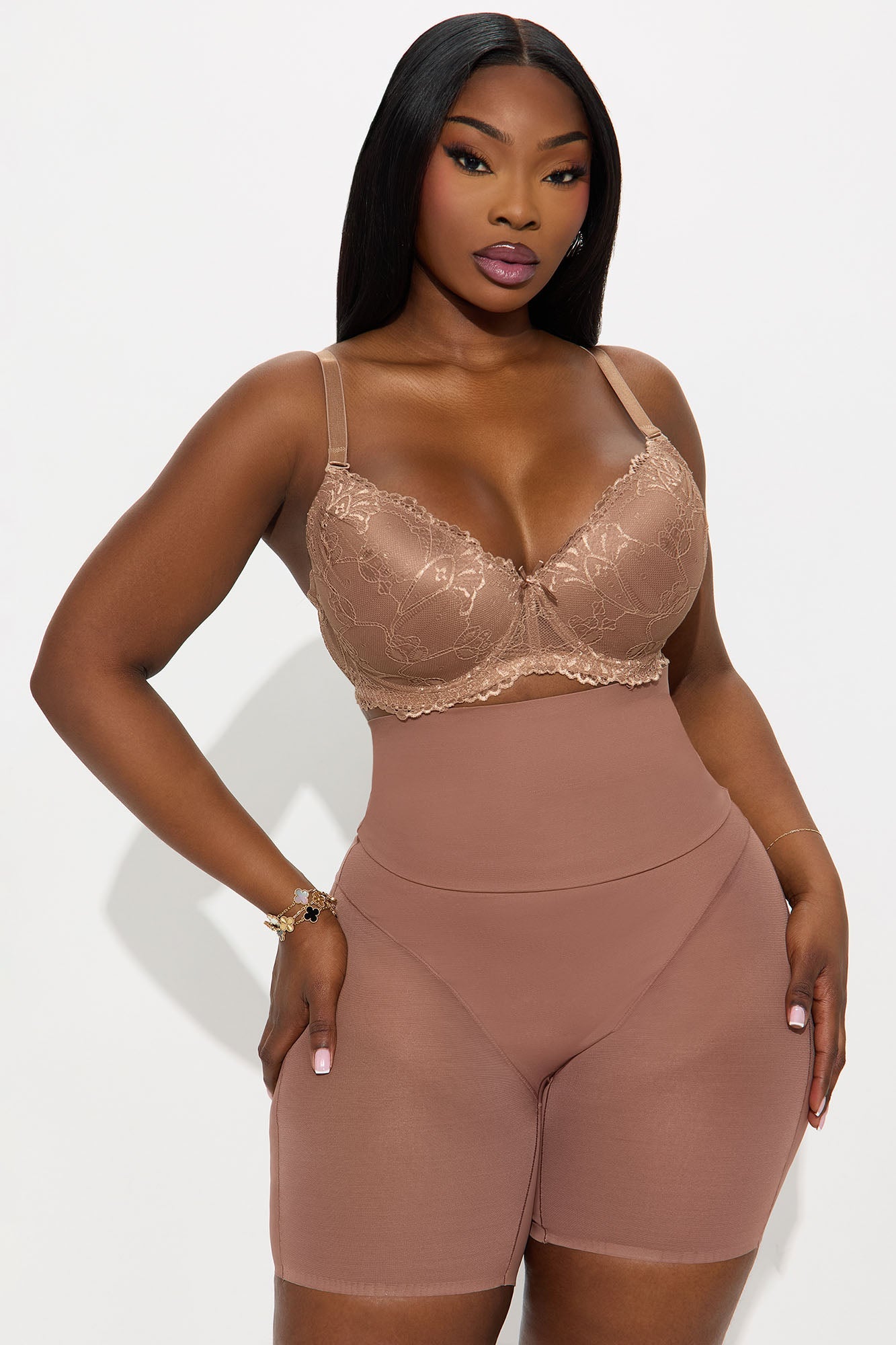 Microfiber Power Mesh Butt Shaping Thigh Short - Mocha