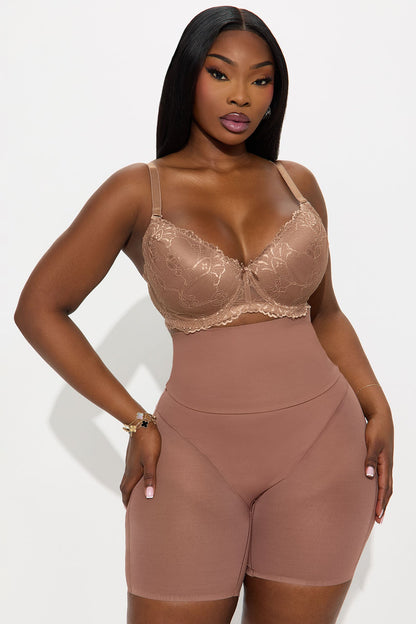Microfiber Power Mesh Butt Shaping Thigh Short - Mocha