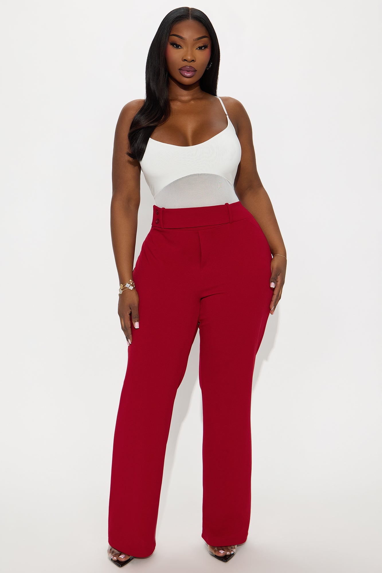 Office Tea Straight Leg Trouser Pant - DarkRed