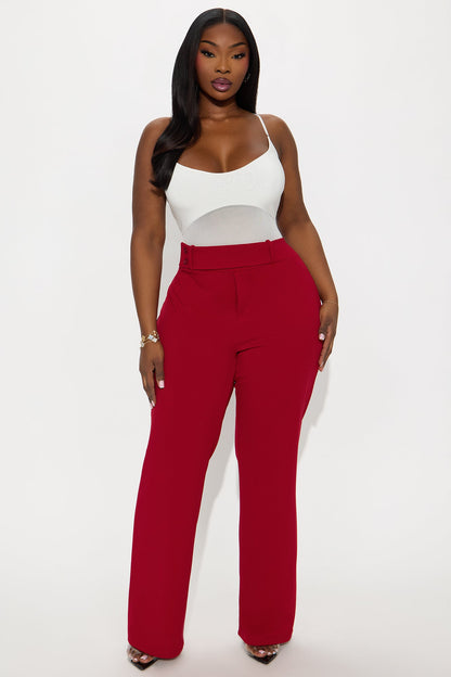 Office Tea Straight Leg Trouser Pant - DarkRed