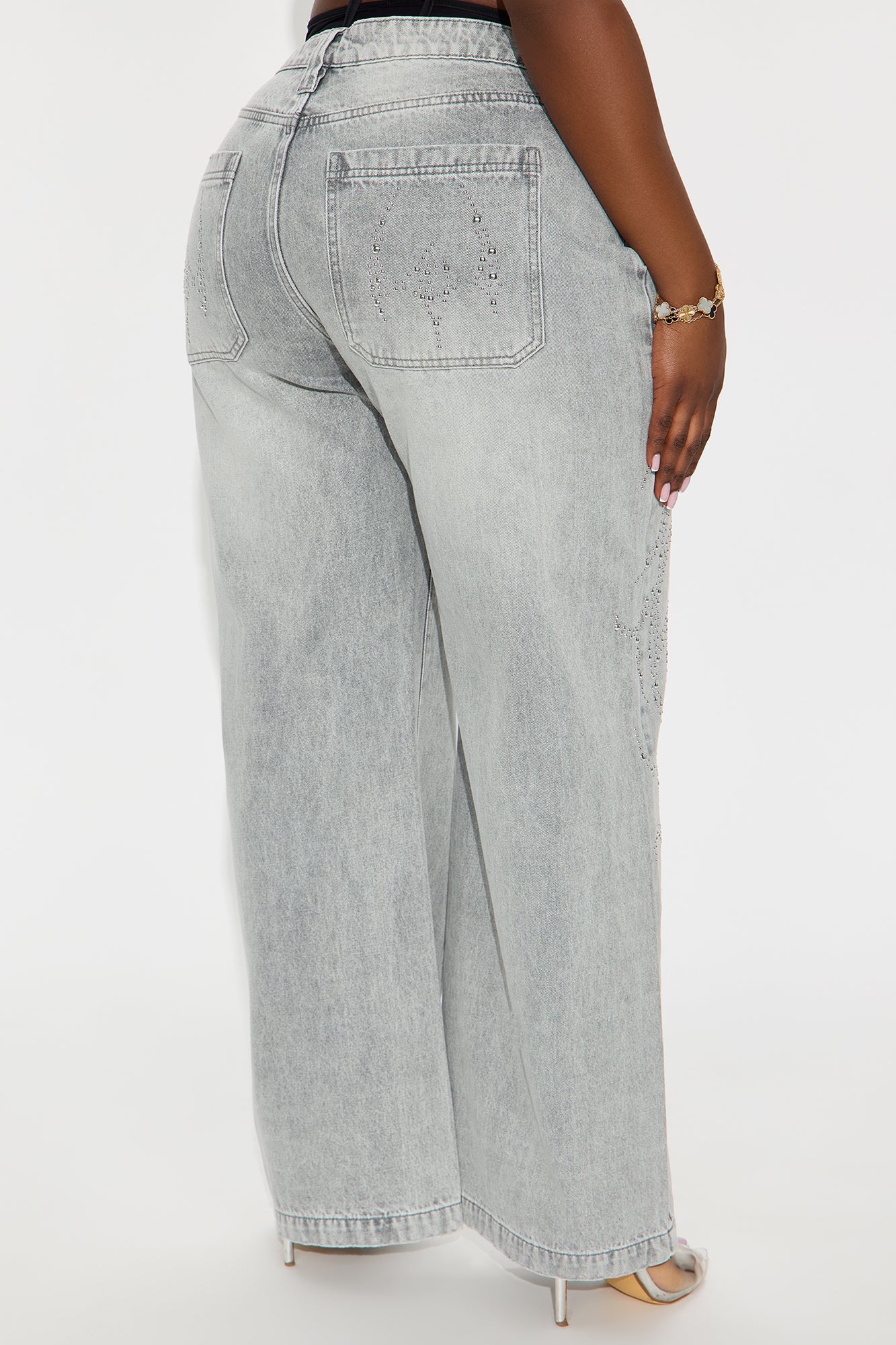 Moonchild Studded Embellishment Wide Leg Jeans - Grey