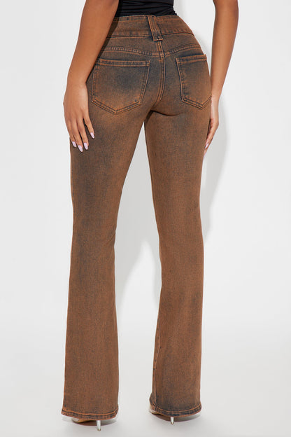 Got My Way Low Rise Tinted Bootcut Jeans - Brown