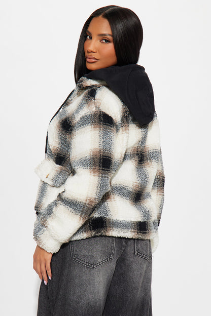 Out Of Town Plaid Sherpa Shacket - Black/combo