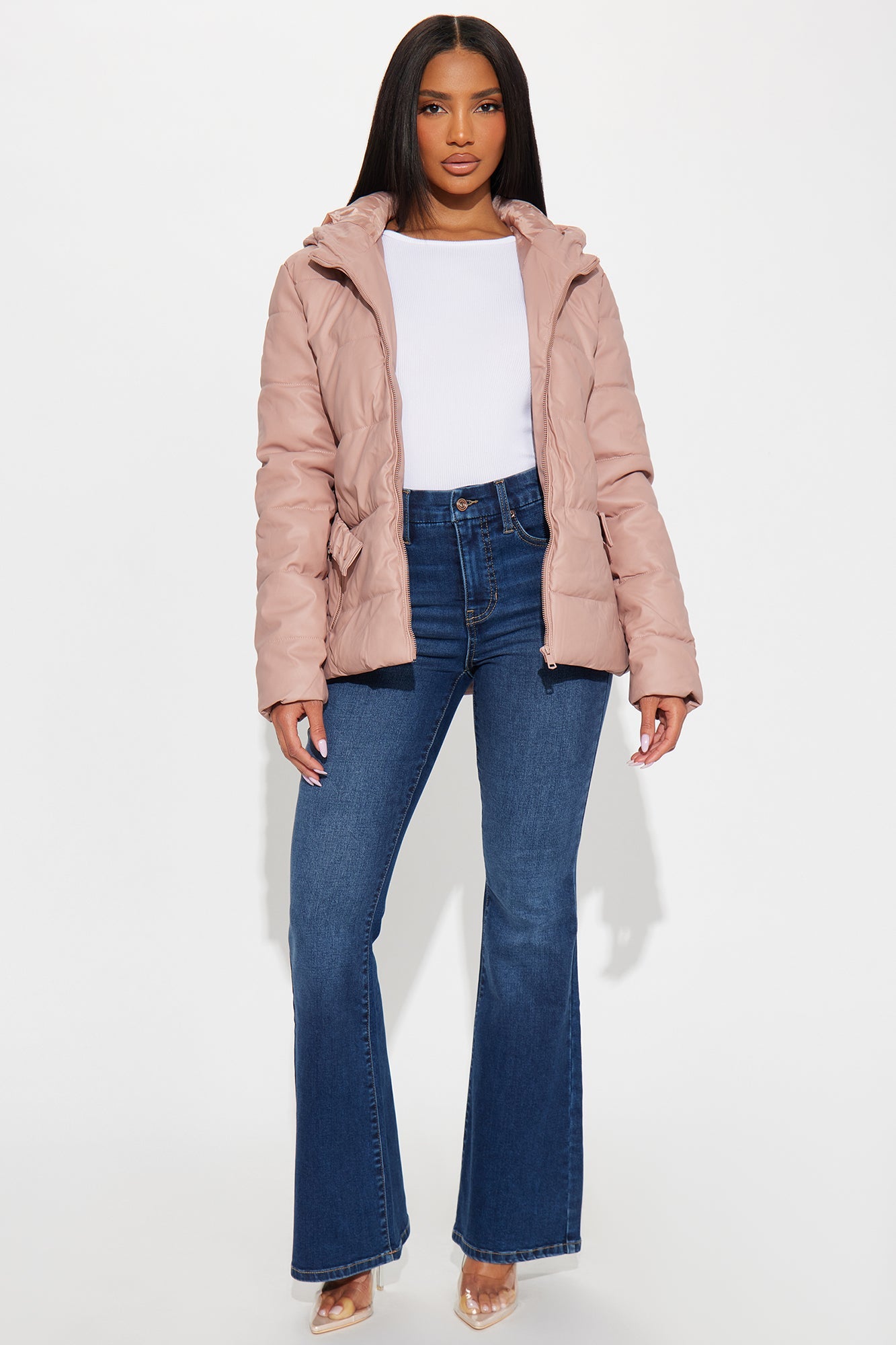 City Nights Faux Leather Puffer Jacket - Mauve