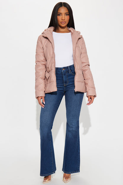 City Nights Faux Leather Puffer Jacket - Mauve