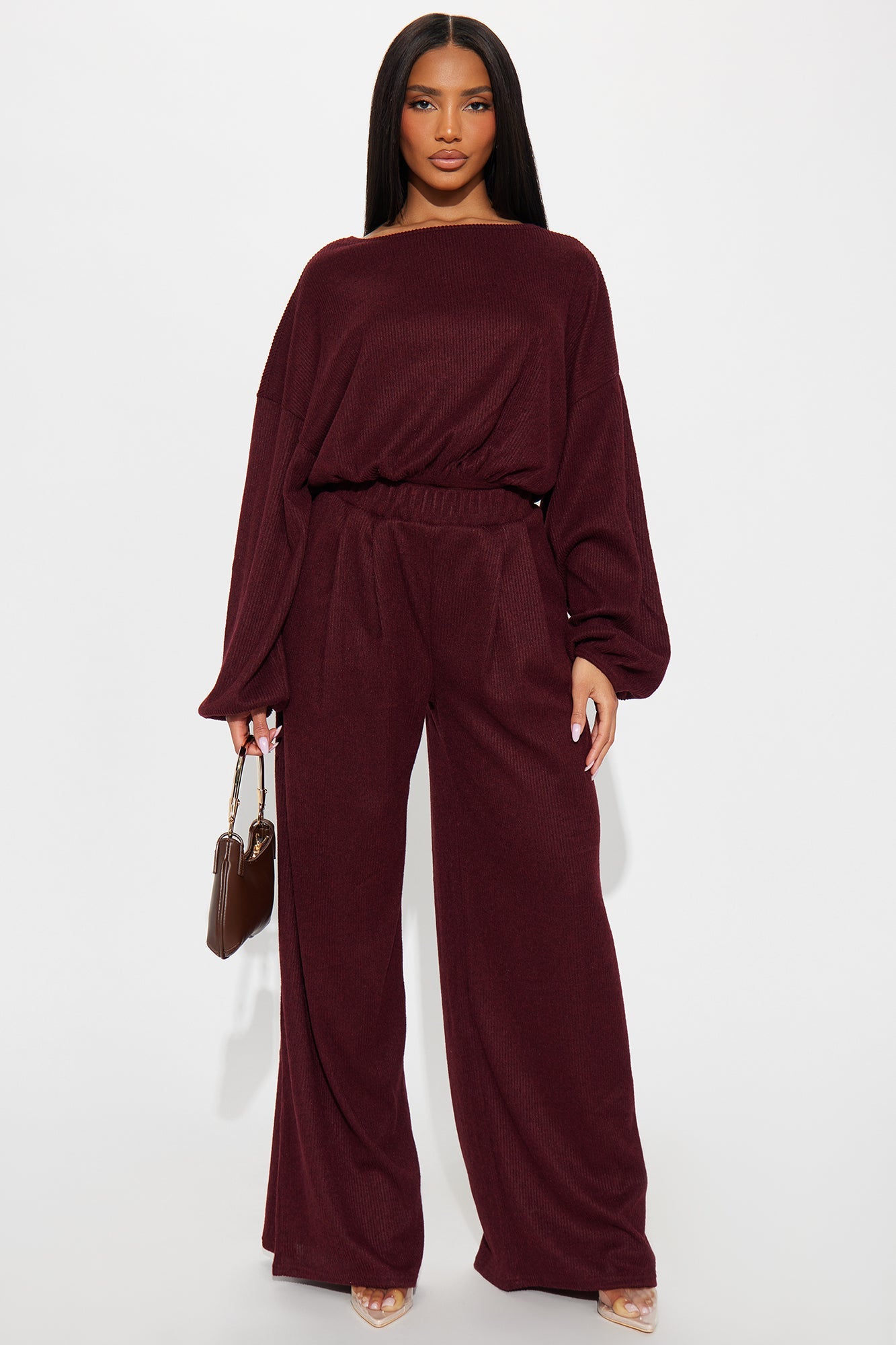 Homebody Wide Leg Pant Set - Wine