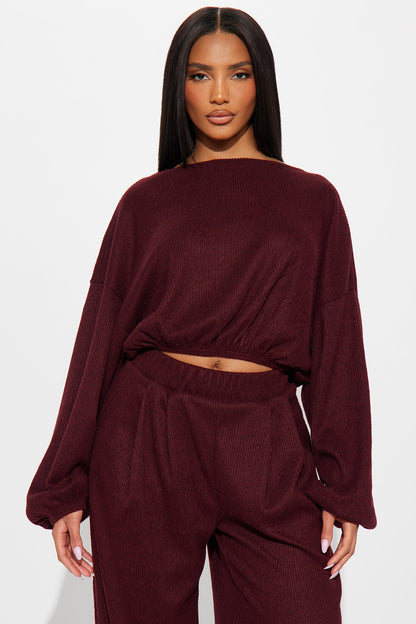 Homebody Wide Leg Pant Set - Wine