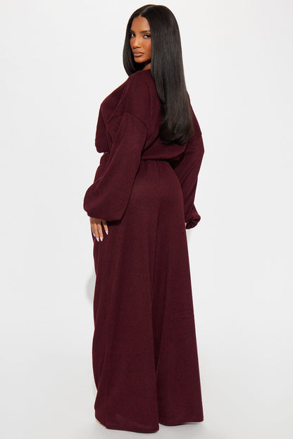 Homebody Wide Leg Pant Set - Wine