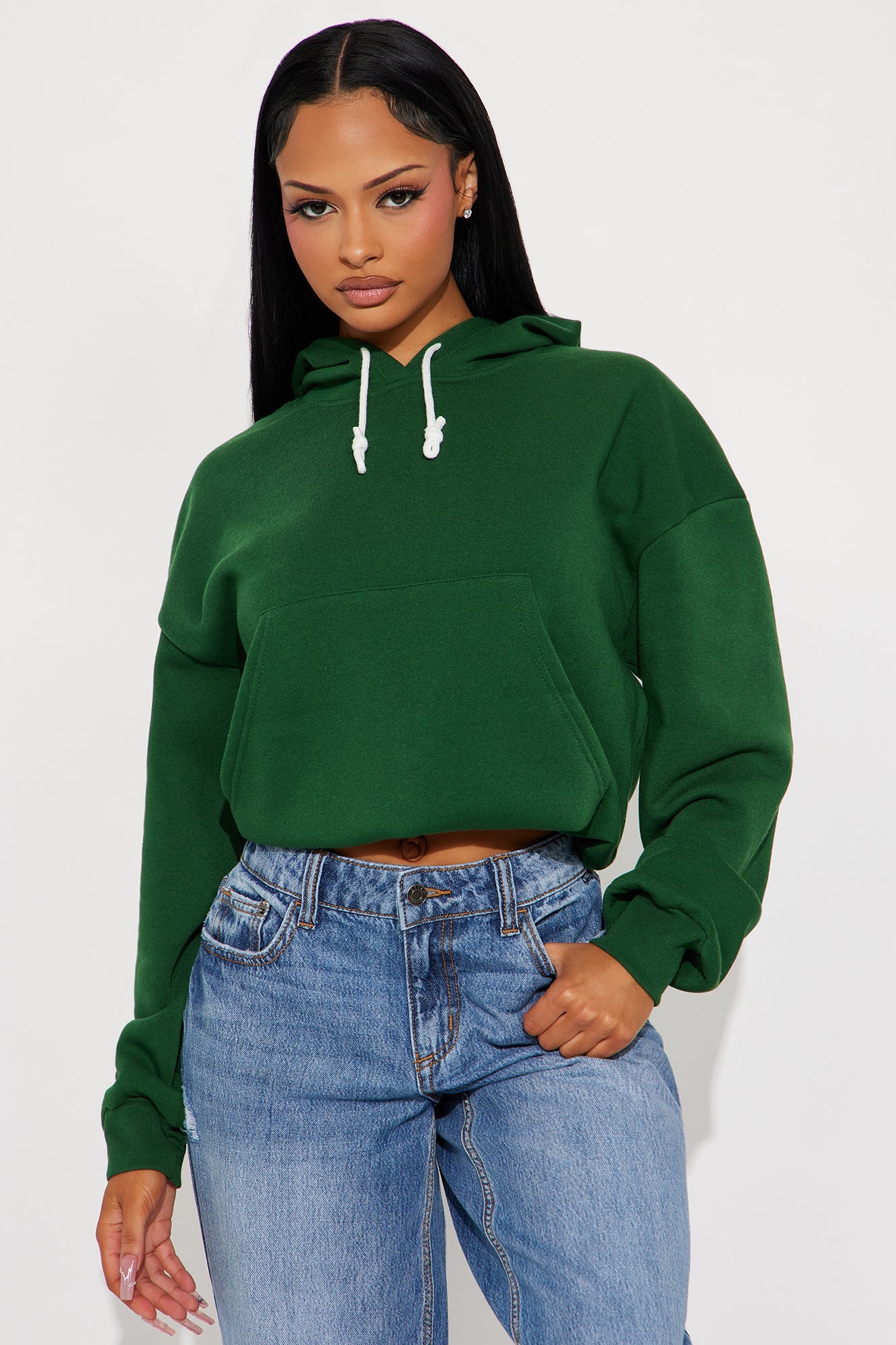 Minimalist Fleece Hoodie Sweatshirt - Hunter Green