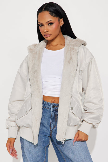 Kimmy Reversible Bomber Jacket - Light Grey
