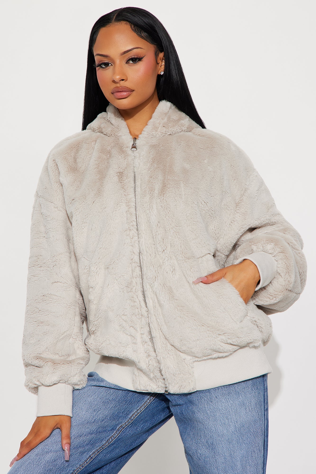 Kimmy Reversible Bomber Jacket - Light Grey