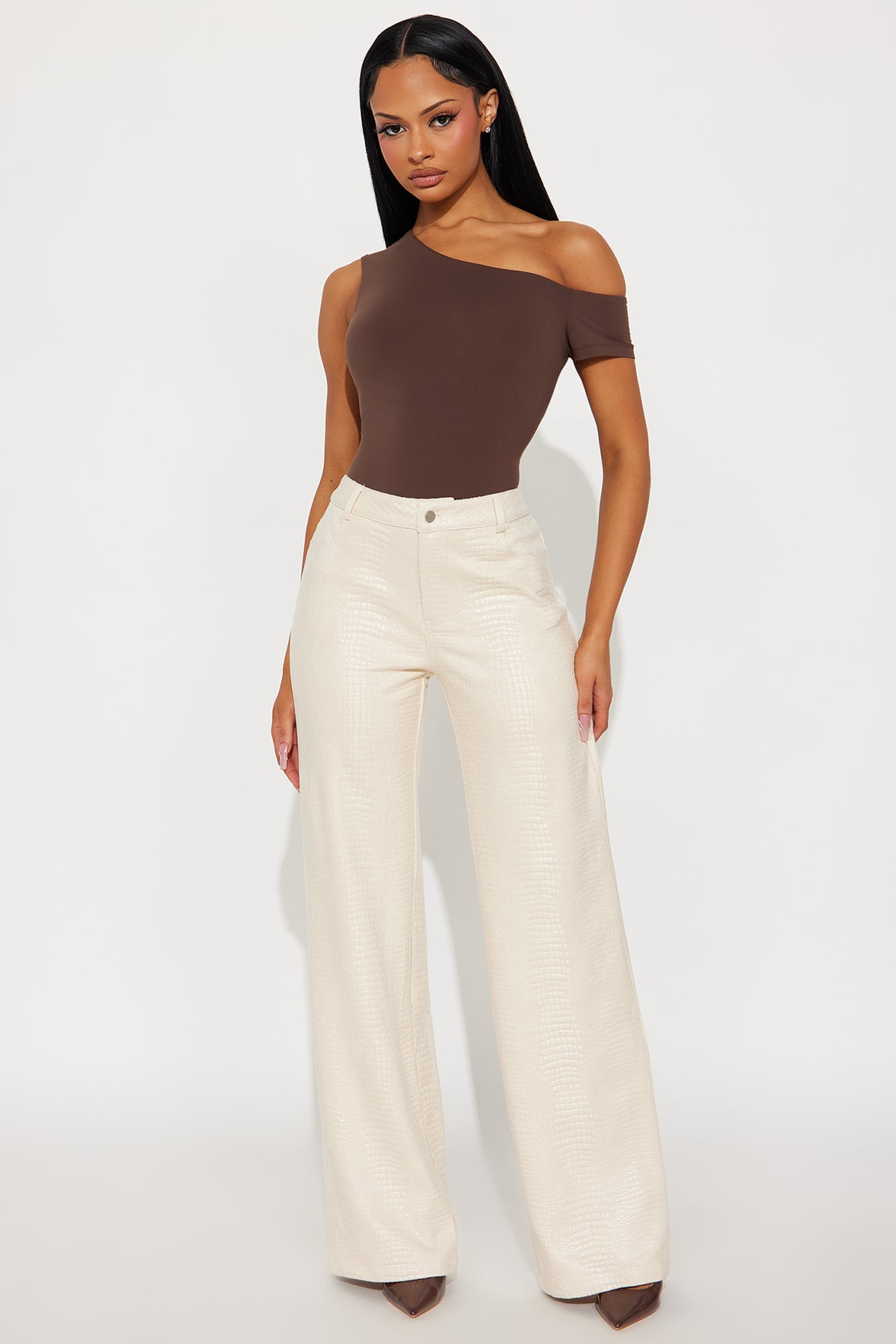 All Attitude Faux Leather Wide Leg Croc Pant 33 - Stone