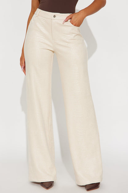 All Attitude Faux Leather Wide Leg Croc Pant 33 - Stone
