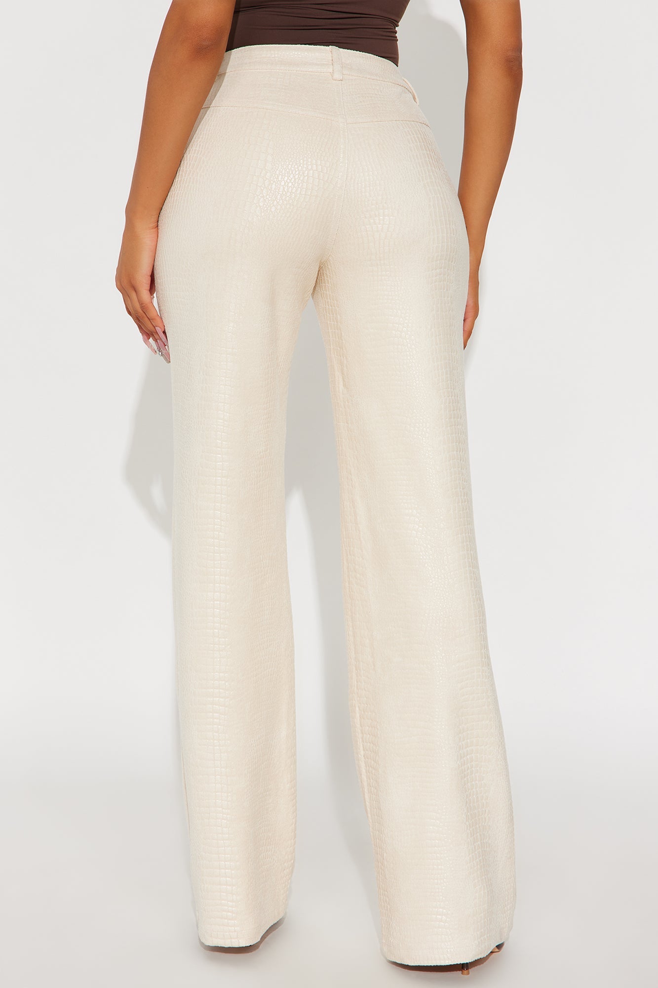 All Attitude Faux Leather Wide Leg Croc Pant 33 - Stone